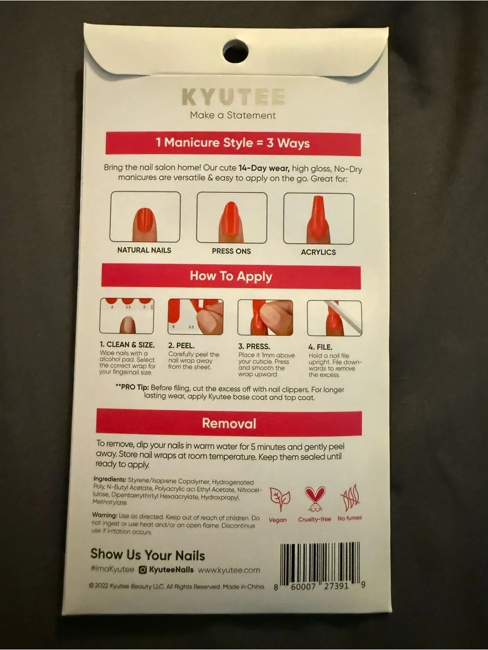 Kyutee Nails Ultimate Peel Press File Self-Adhering Gel Nail Wraps - Red/Orange